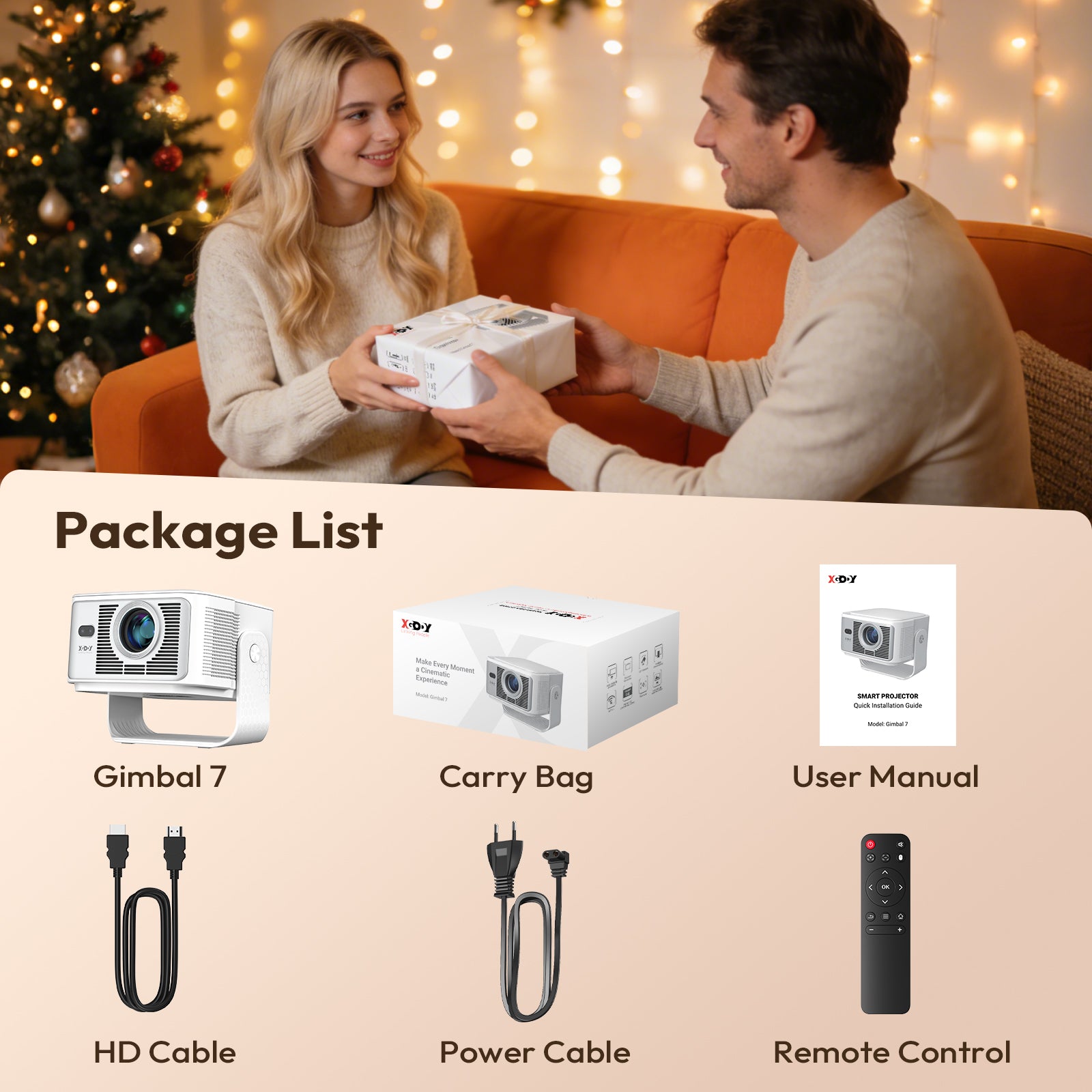 XGODY Gimbal 7 Portable Short-throw Projector, Android 14.0 System 8K Support