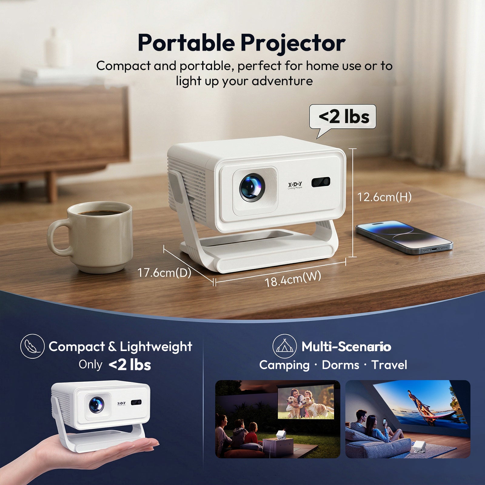 XGODY Gimbal A1 Smart Projector - Android 14, WiFi 6, Bluetooth 5.4 | Auto Focus & 6D Auto Keystone | 4K Supported 1080P Portable Movie Projector