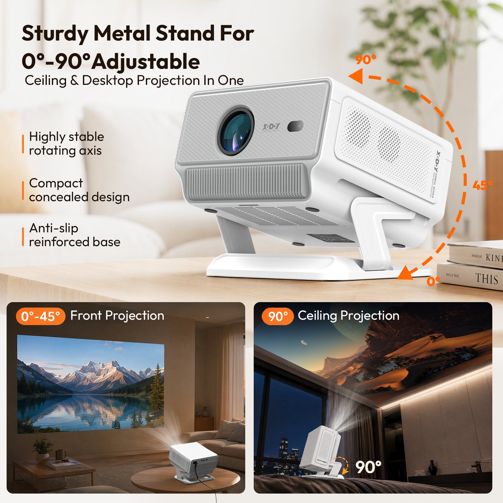 Gimbal N8 Portable Projector With Native 1080P 16GB Support 4K 2*10W Dual Speakers