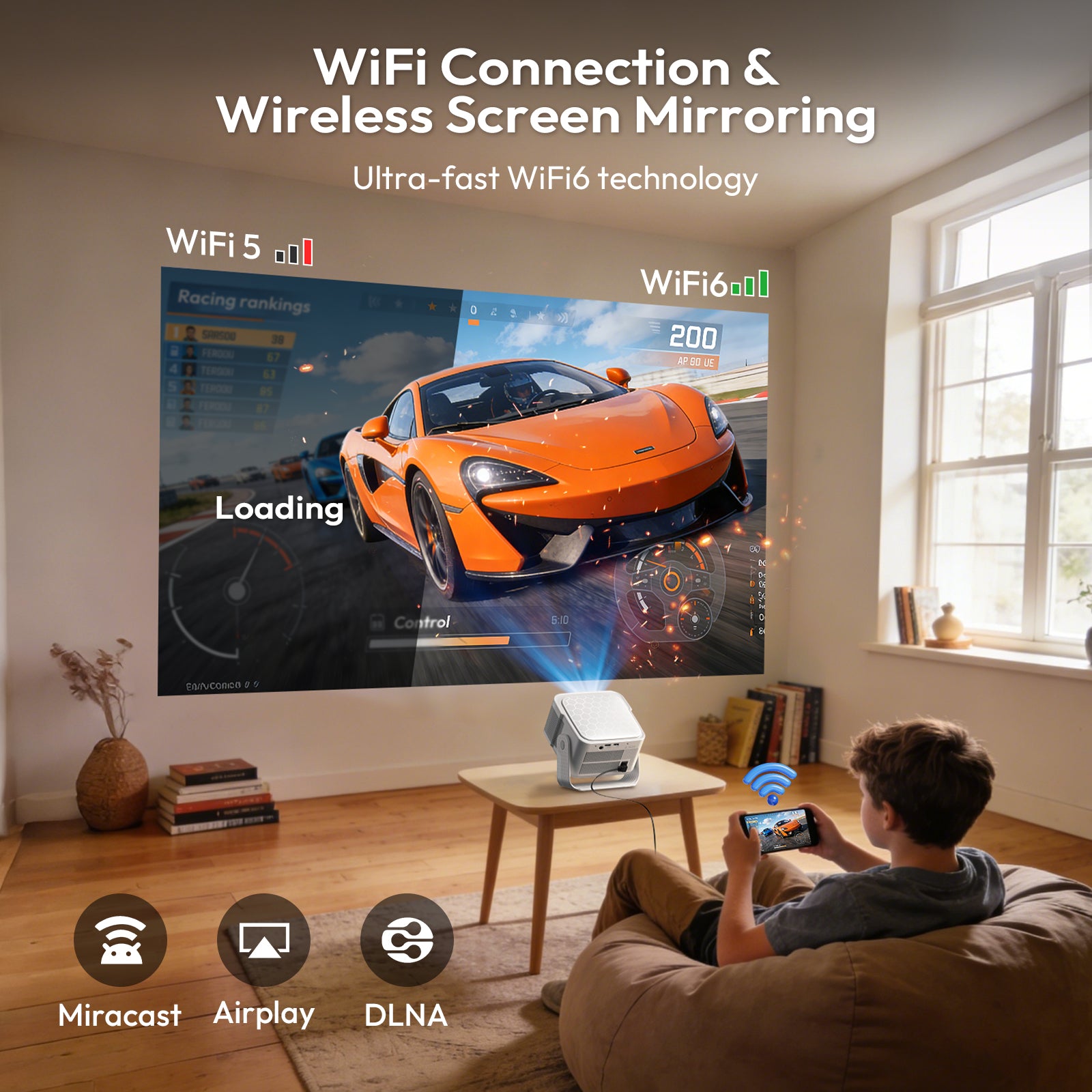 XGODY Gimbal 7 Portable Short-throw Projector, Android 14.0 System 8K Support