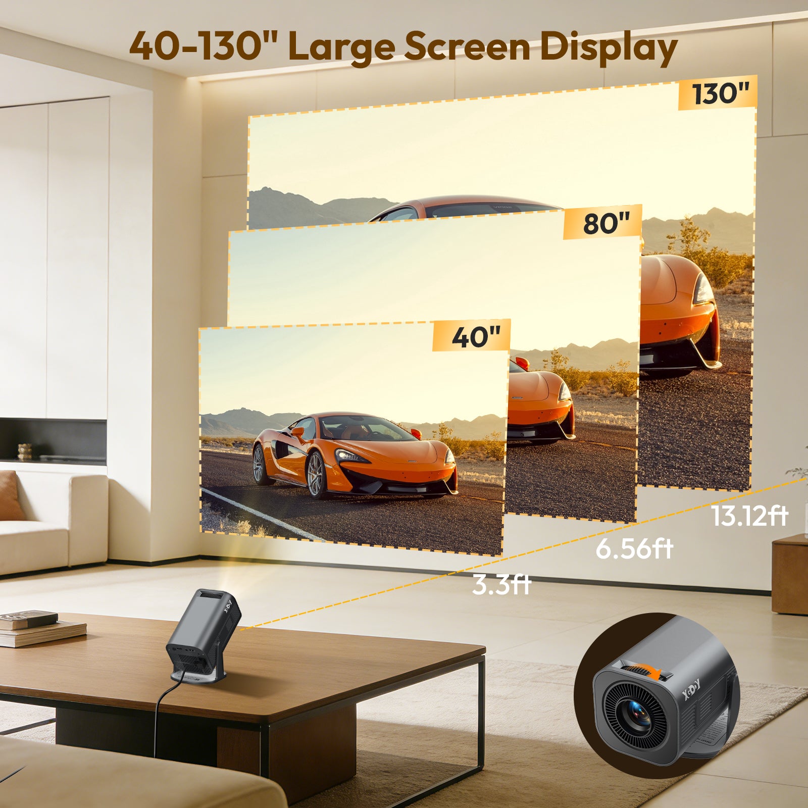 Gimbal 3 Pro Portable Projector With Native 720P WiFi 6 & Bluetooth 5.4 8GB 180° Rotation