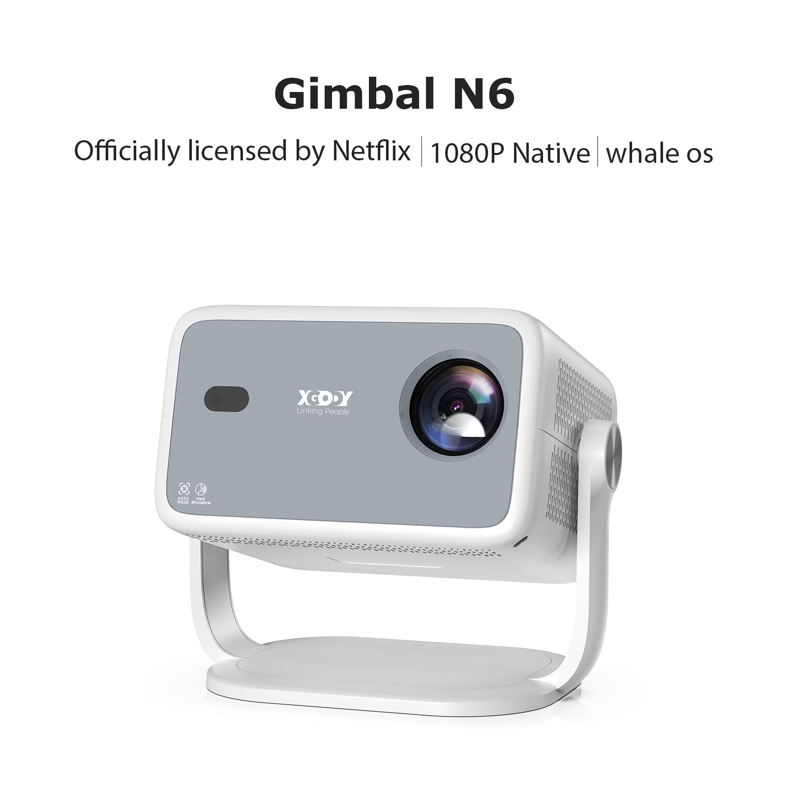 Gimbal N6 Portable Projector With Native 1080P, WiFi 6 & Bluetooth 5.2 For Home Theater