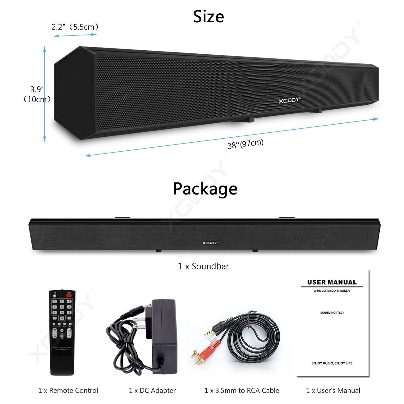 Cost-effective and Most worthwhile XGody 1013A Surround Sound Wireless Subwoofer 2.0 TV Soundbar - XGODY