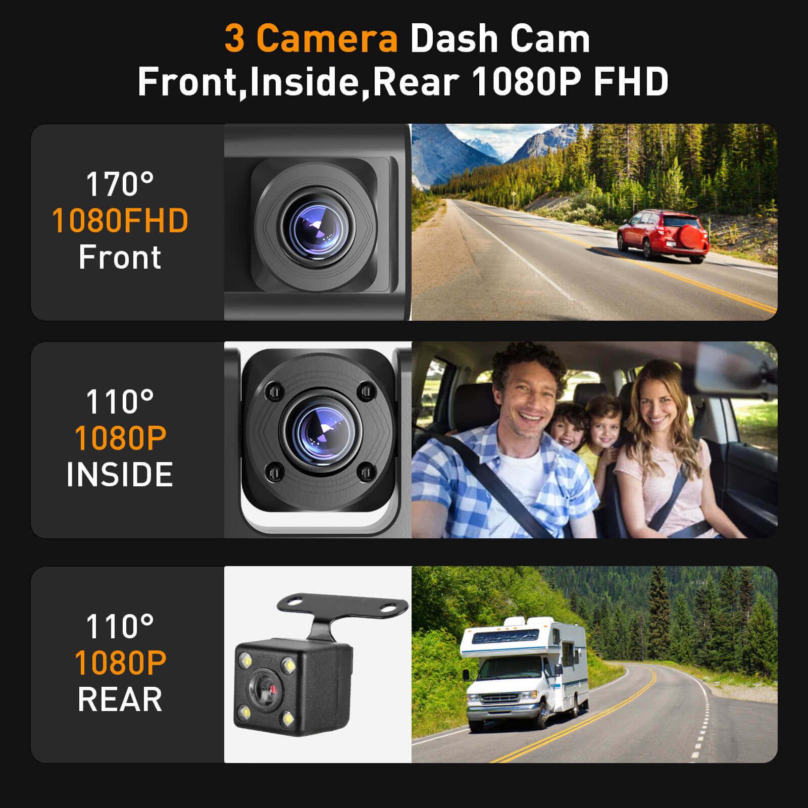 Cost-effective and Most worthwhile XGODY 3 Channel Dash Cam, FHD 1080P Dash Camera, 32GB Night Vision Loop Recording - XGODY