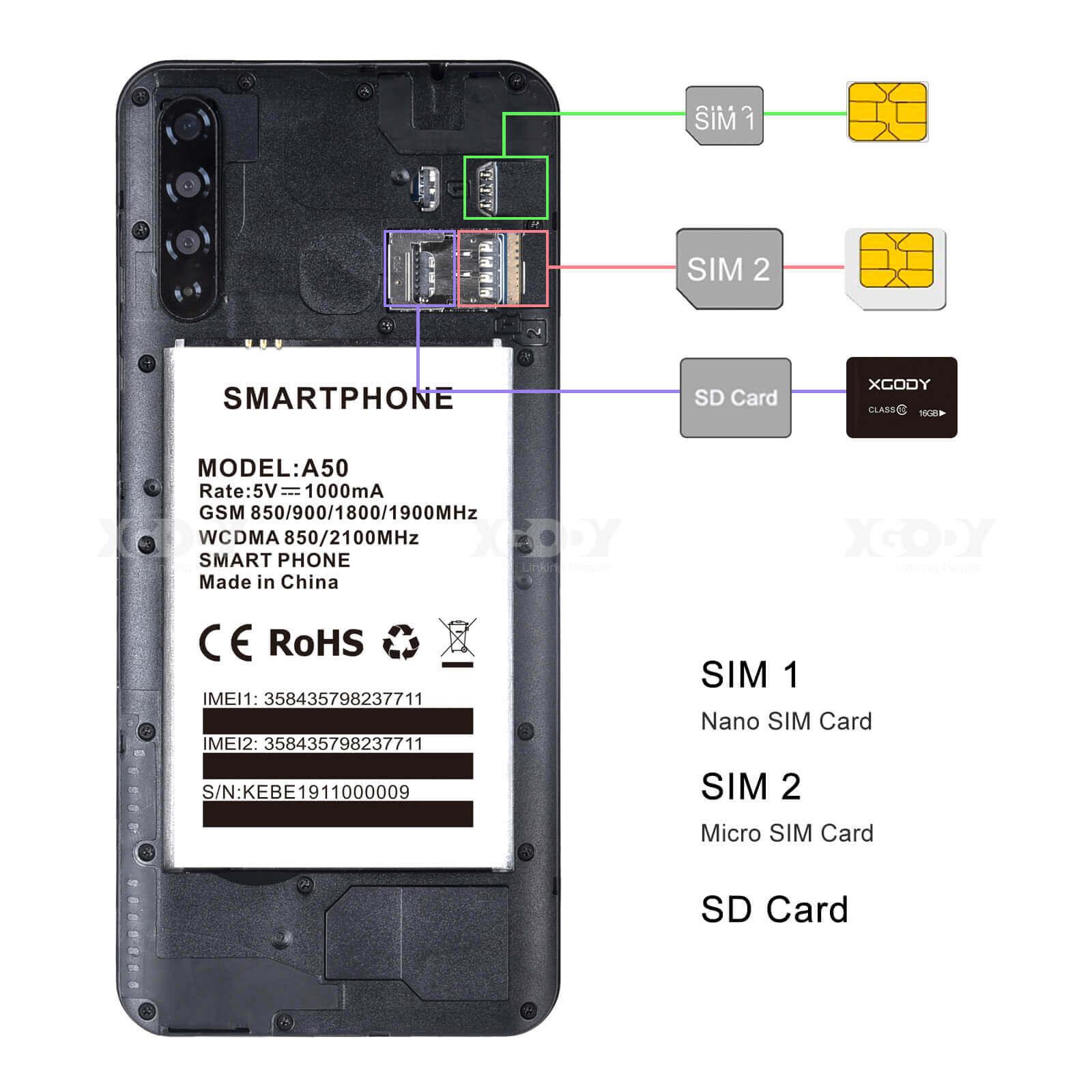 Cost-effective and Most worthwhile XGODY A50 Android Global Quad Core Dual SIM Unlock WiFi 6.5" Mobile Smartphone - XGODY