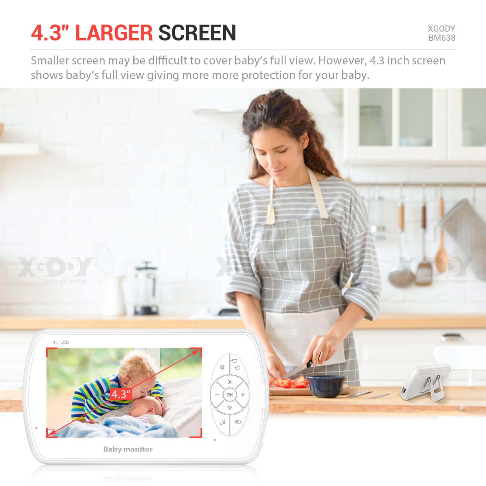 Cost-effective and Most worthwhile XGODY Smart 1080P Baby Monitor BM638 with 4.3” LCD Screen, Lullabies, Two Way Audio - XGODY