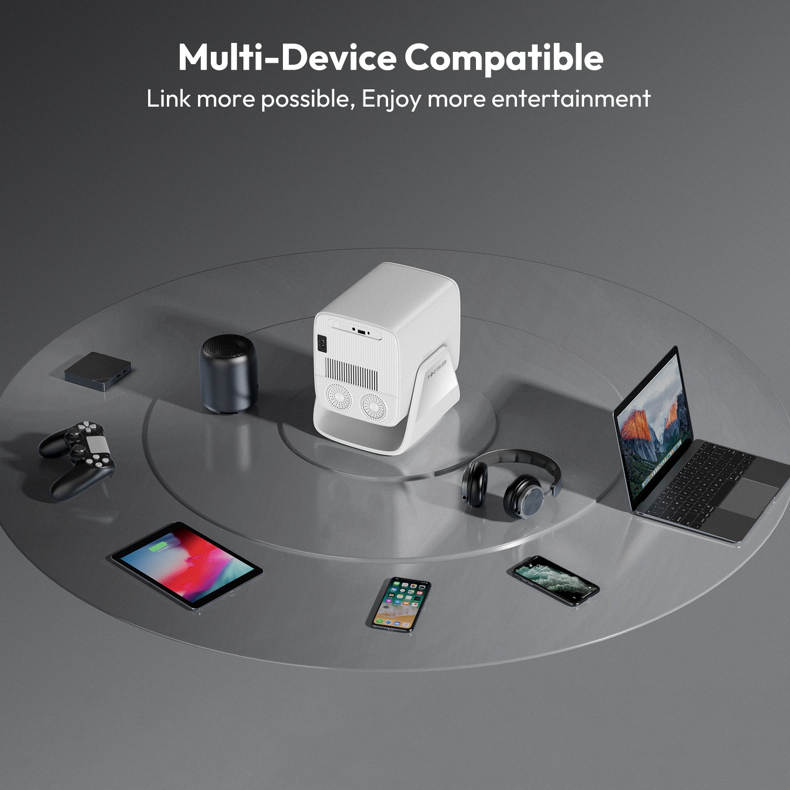 Gimbal A7 Portable Projector Android 14 With Native 1080P 8K Decoding 16GB 90° Rotation