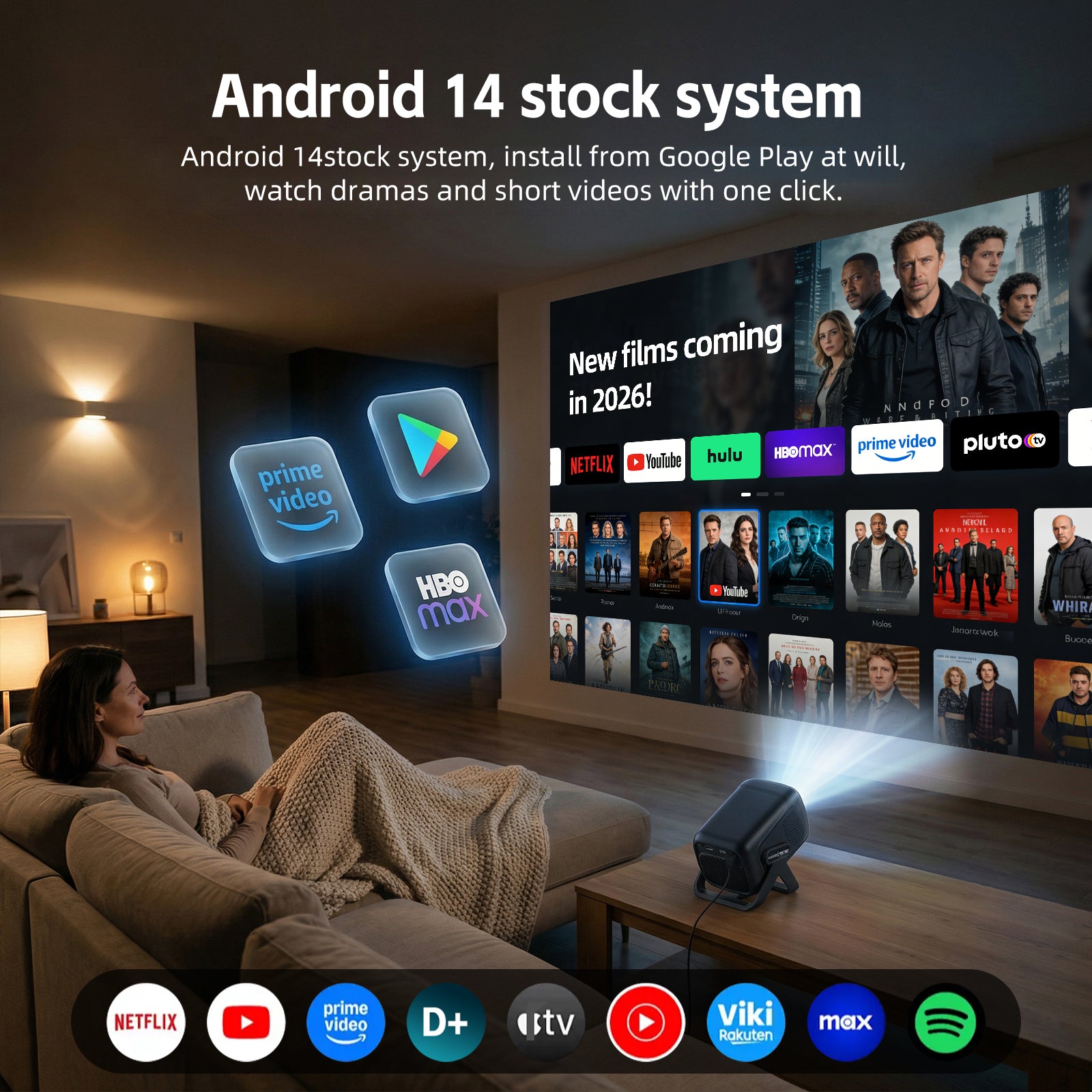 XGODY A5 Smart Gimbal Projector - Native 1080P FHD, 450 ANSI, Android 14, Auto Focus & Keystone, 135° Rotation Portable Movie Projector