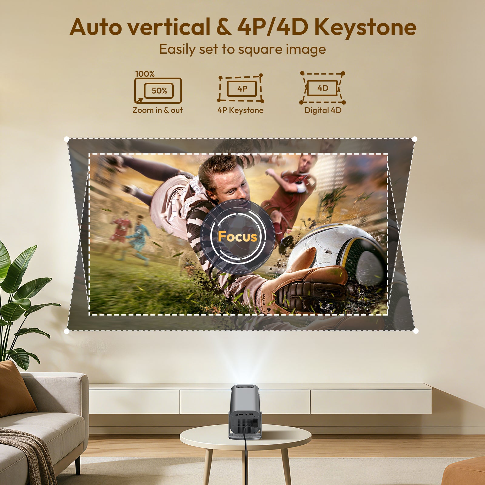 Gimbal 3 Pro Portable Projector With Native 720P WiFi 6 & Bluetooth 5.4 8GB 180° Rotation