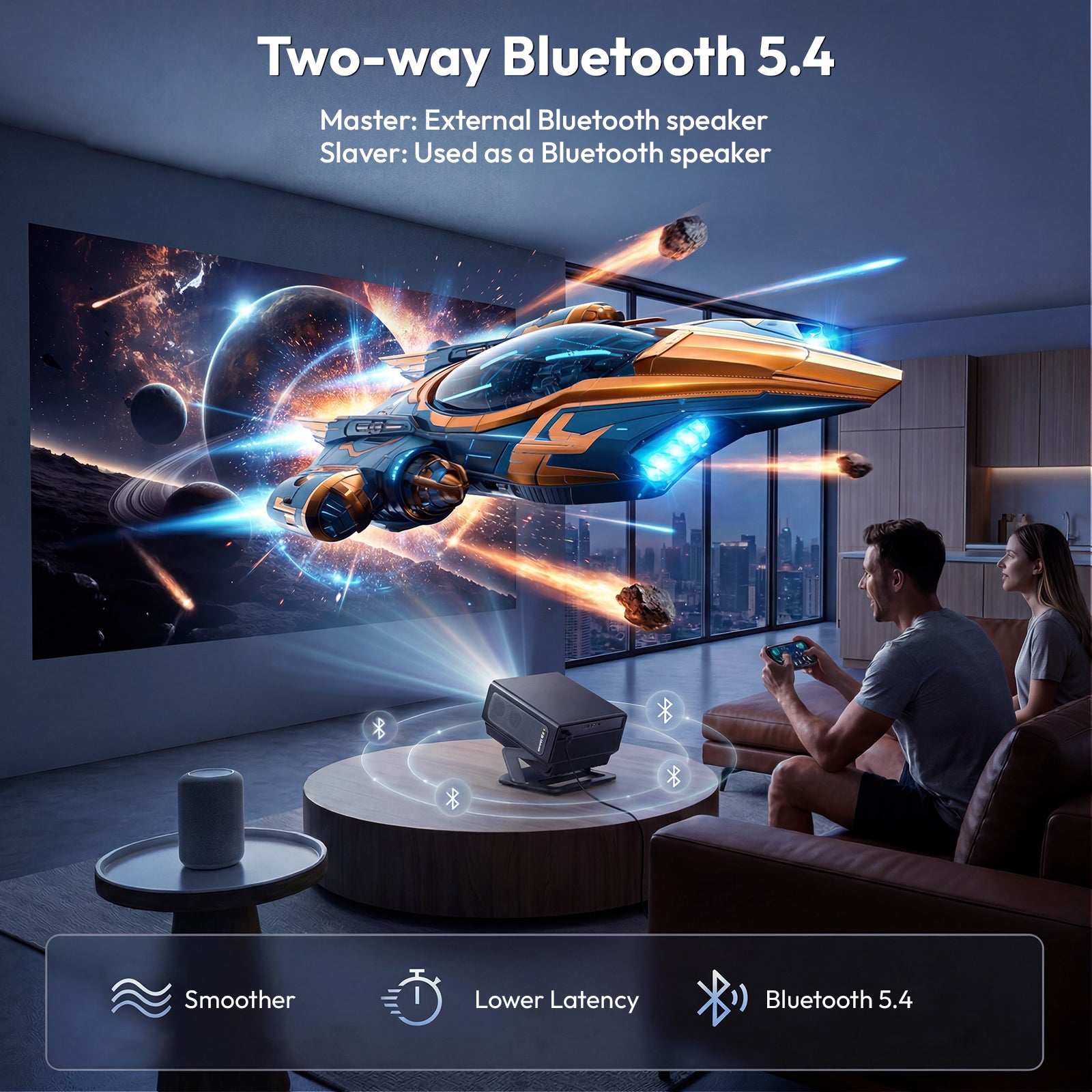 Gimbal A8 Portable Projector Android 14 With Native 1080P Support 8K Dual Speakers