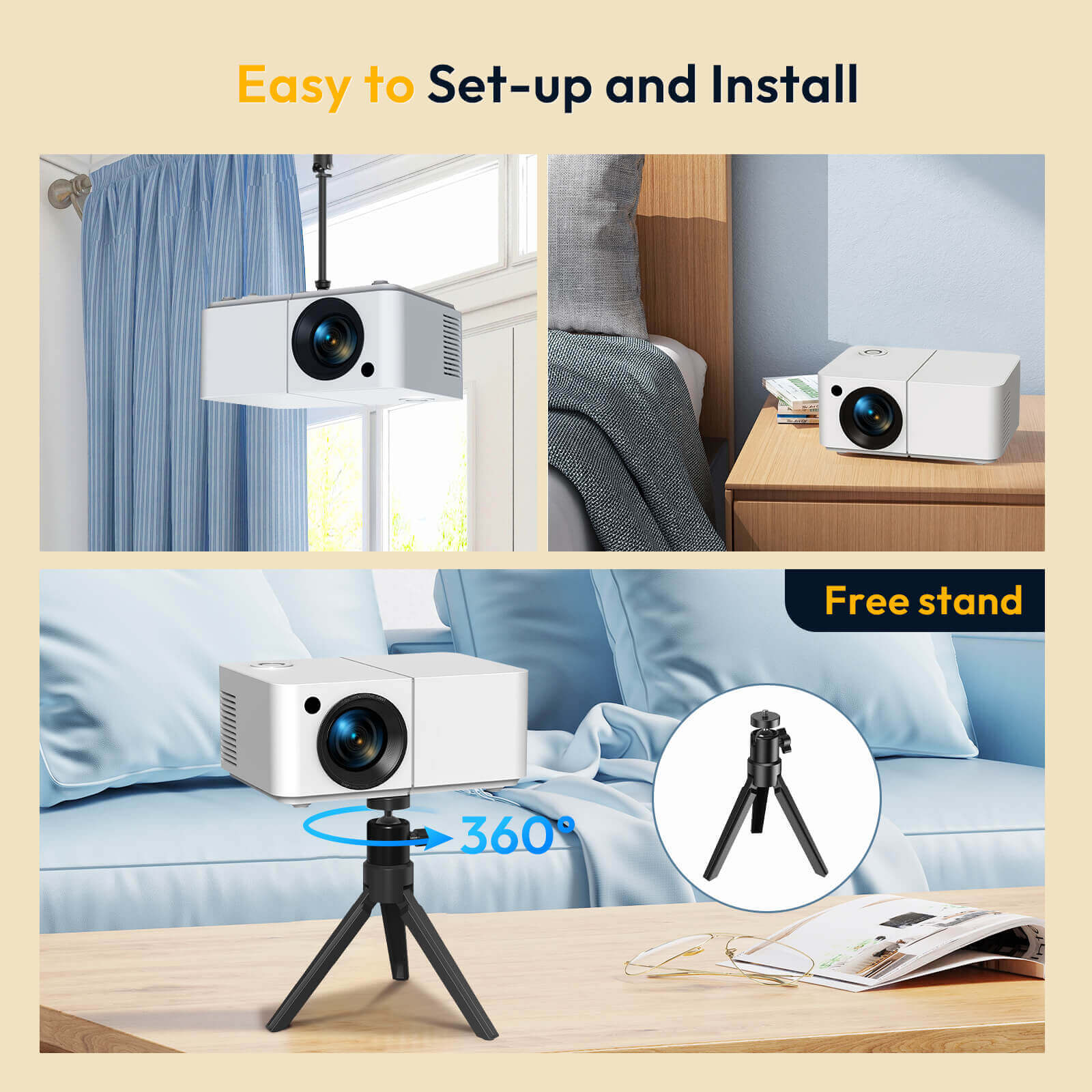 XGODY X2 Mini Projector With Bluetooth And Wireless Connection, Easy To Carry Smart Cinema