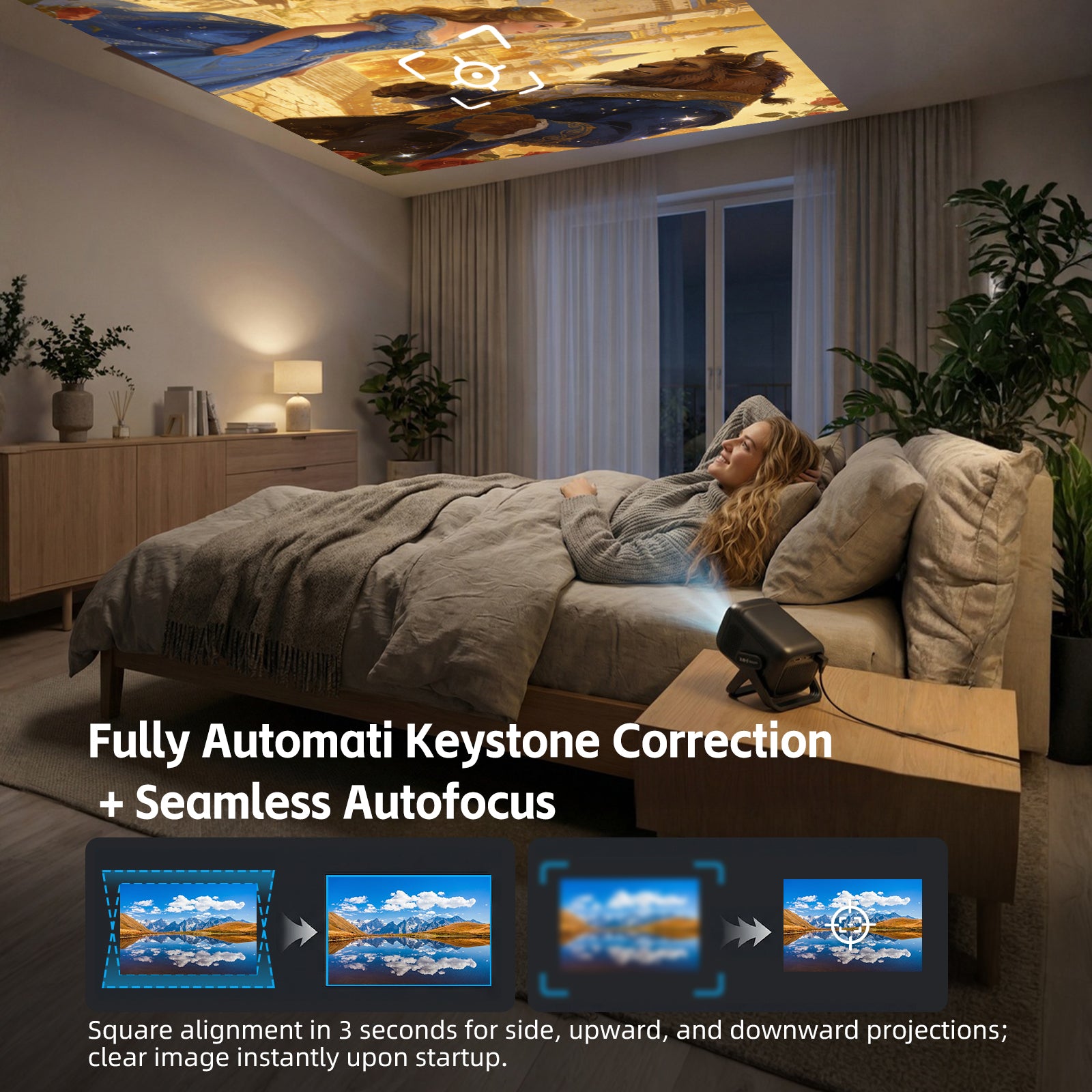 XGODY A5 Smart Gimbal Projector - Native 1080P FHD, 450 ANSI, Android 14, Auto Focus & Keystone