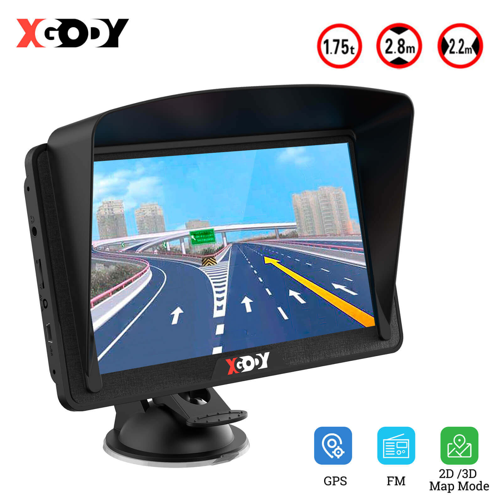 XGODY886BT | 7-Zoll-GPS-LKW-Navigationssystem, Easy Raed-Touchscreen-Display, benutzerdefiniertes Routing und Rampenführung
