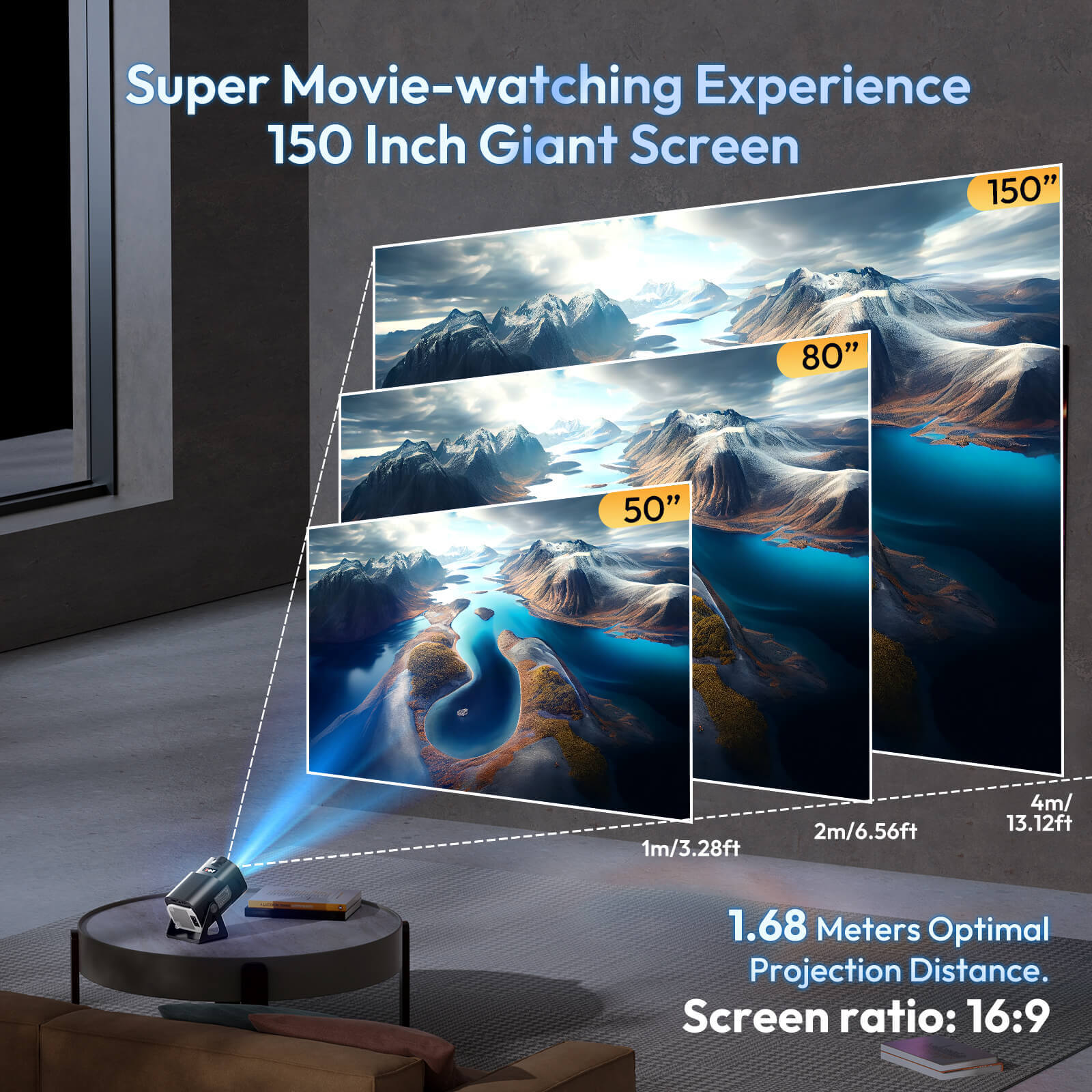 XGODY Gimbal5 Best Mini Projector 1080P, 12000 Lumens, Perfect for Building a Home Theater System