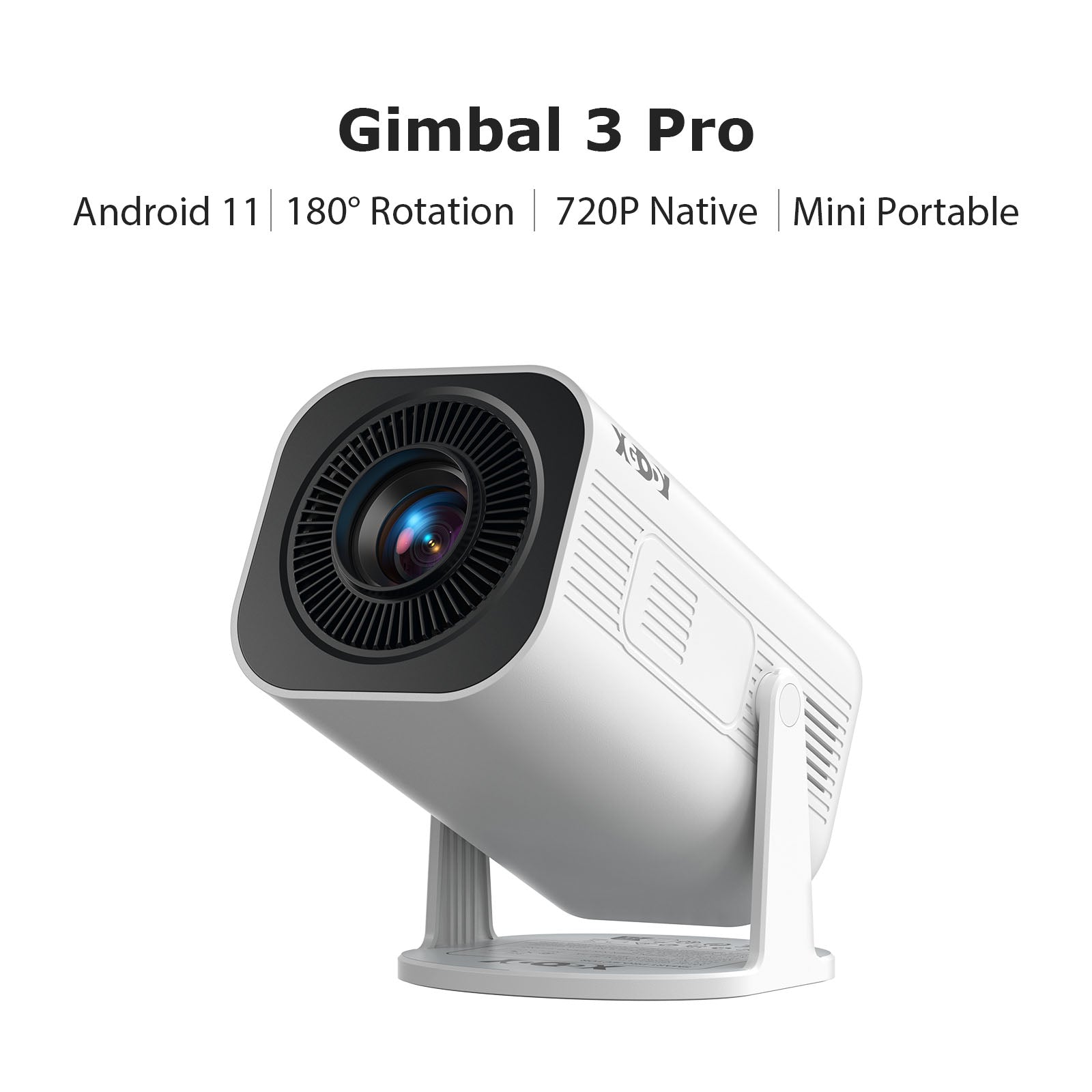 Gimbal 3 Pro Portable Projector With Native 720P WiFi 6 & Bluetooth 5.4 8GB 180° Rotation
